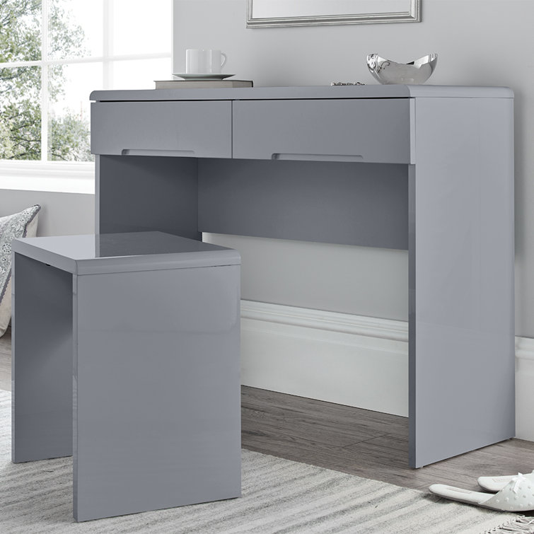 17 Stories Manilla 2drw Grey High Gloss Dressing Table Including Stool